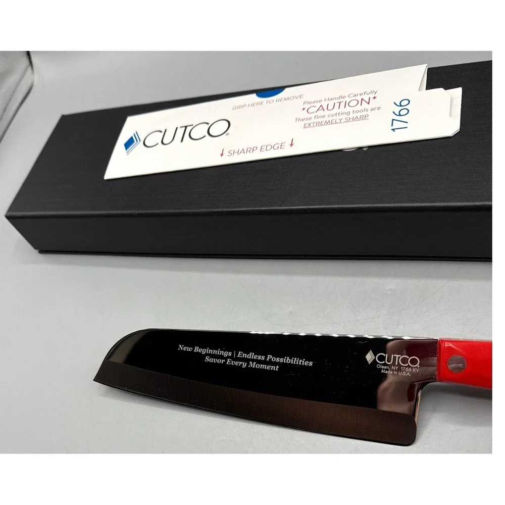 Cutco 1766 KY Santoku Knife Rare Red Handle Engraved New Beginnings with Box